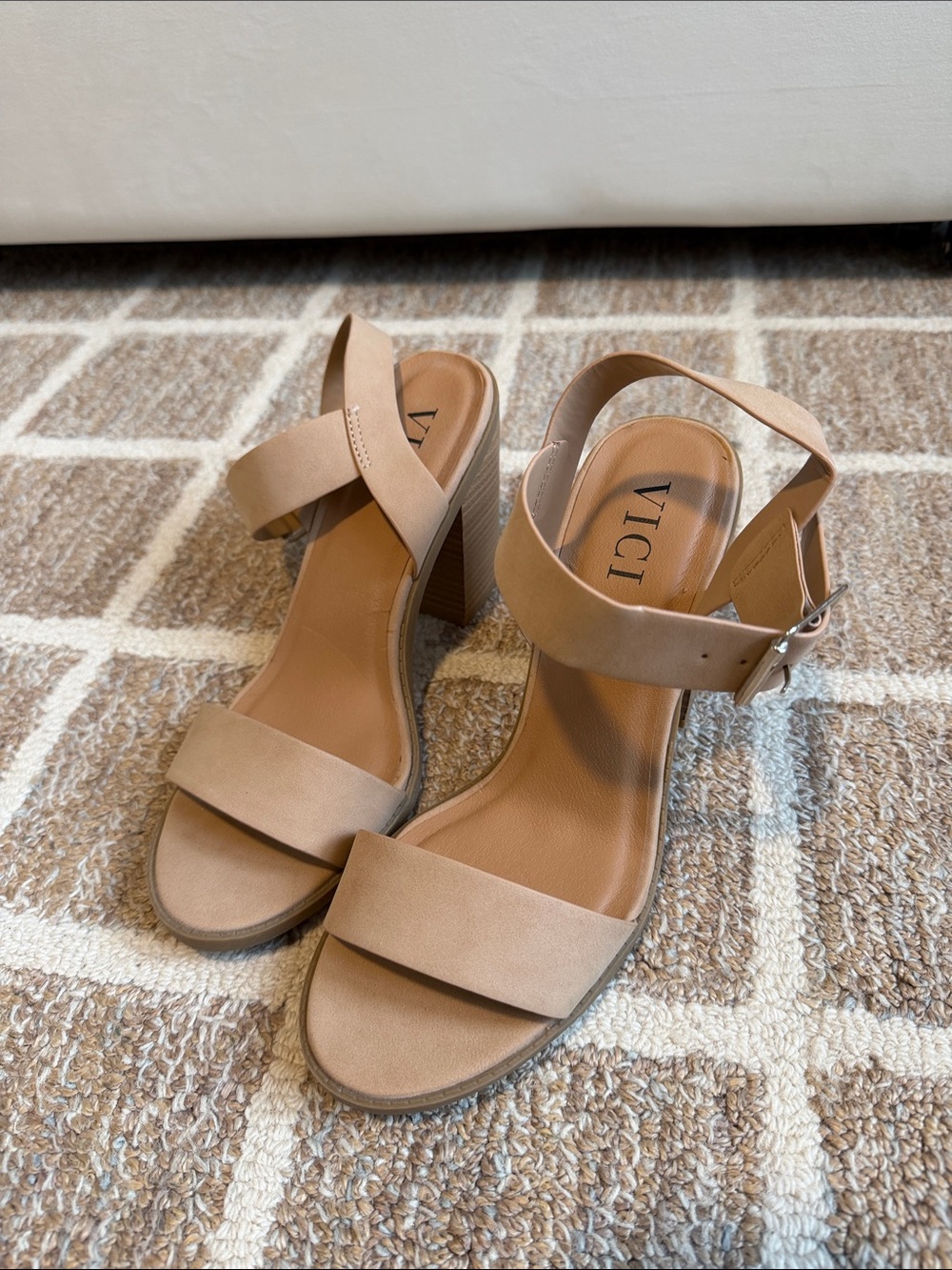 VICI Nude/Tan Block Heel Sandals with Ankle Strap
